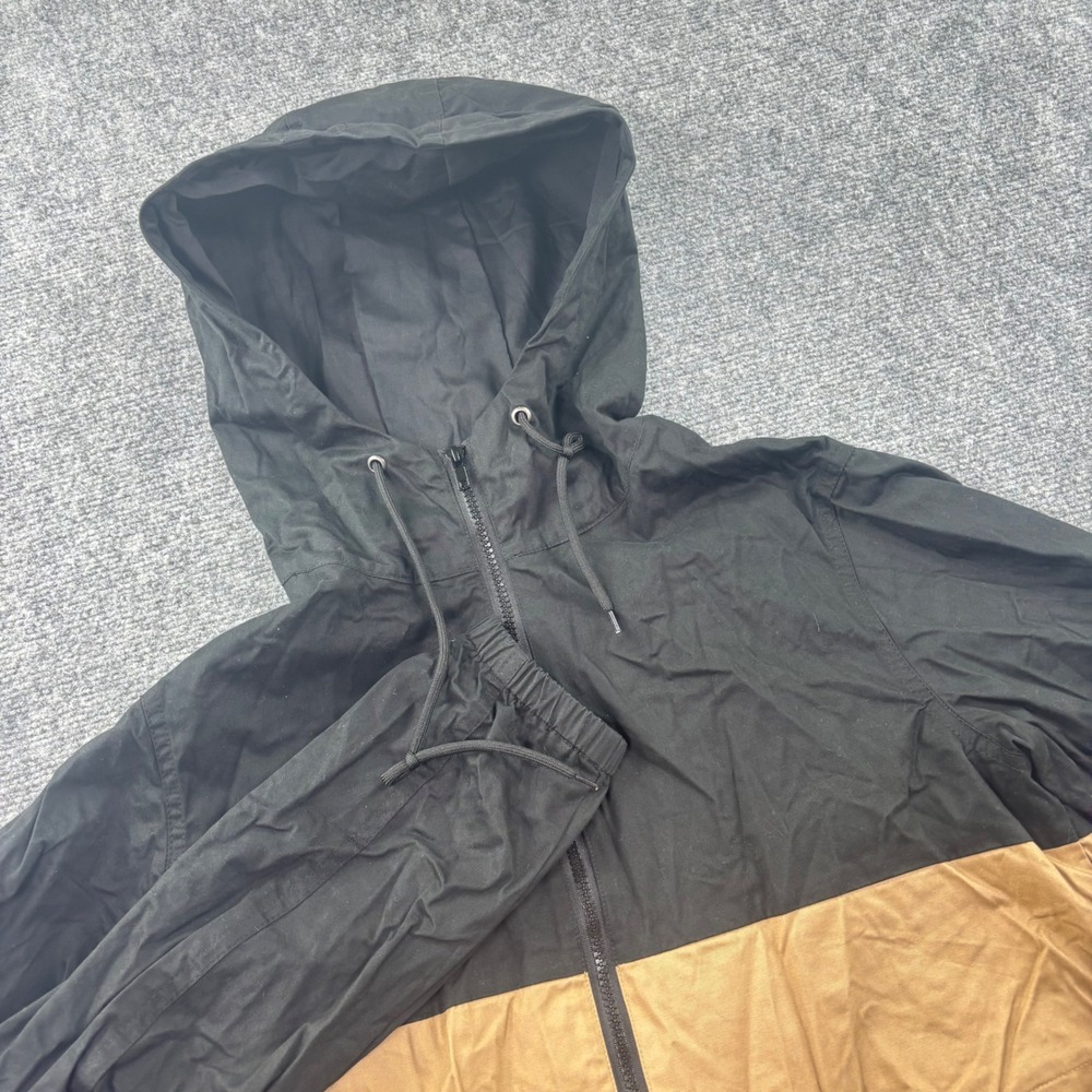 Nomad Windbreaker Jacket Size M Black Tan Colorblock Hooded Full Zip Mens